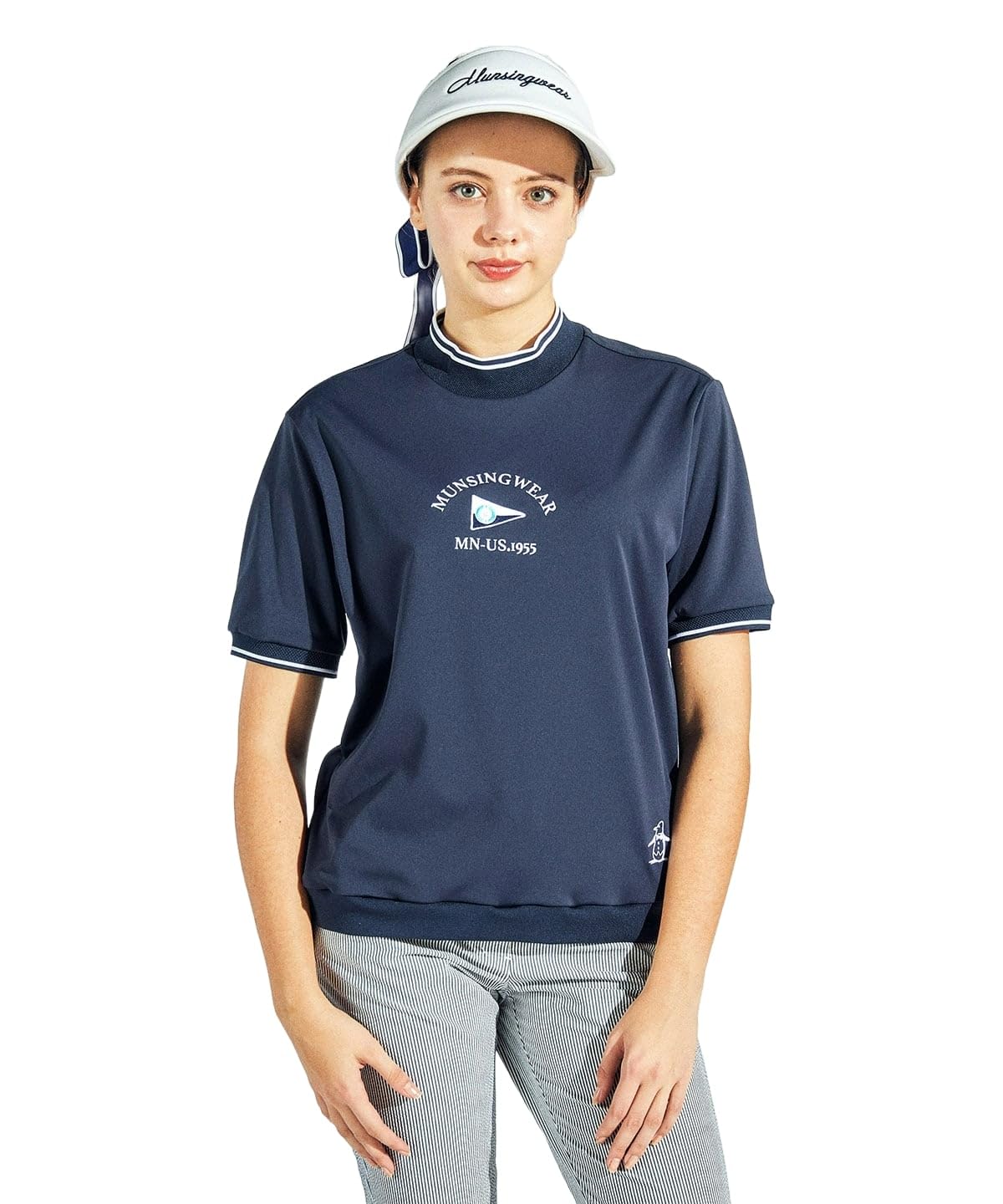 

Munsingwear MG5SHS21L Женская рубашка с коротким рукавом, мок-воротником, свободного кроя, для гольфа, с защитой от УФ-лучей, NV00, посадка, влагоотводящая, эластичная, защита, рубашка, темно-синий,