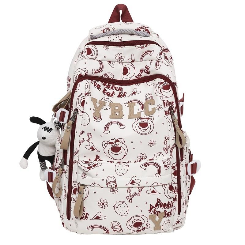 Graffiti Bear Teddy Printed Backpack Large Capacity Travel Bag Schoolbag Student