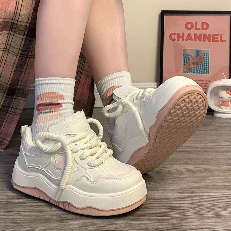 Autumn and winter velvet matcha green star board shoes women's platform versatile women's shoes casual original design sense white shoes