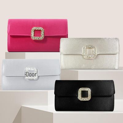 Abendtasche aus Satin mit quadratischer Schnalle und Strasssteinen – Elegante Damenhandtasche für Hochzeiten und den Alltag