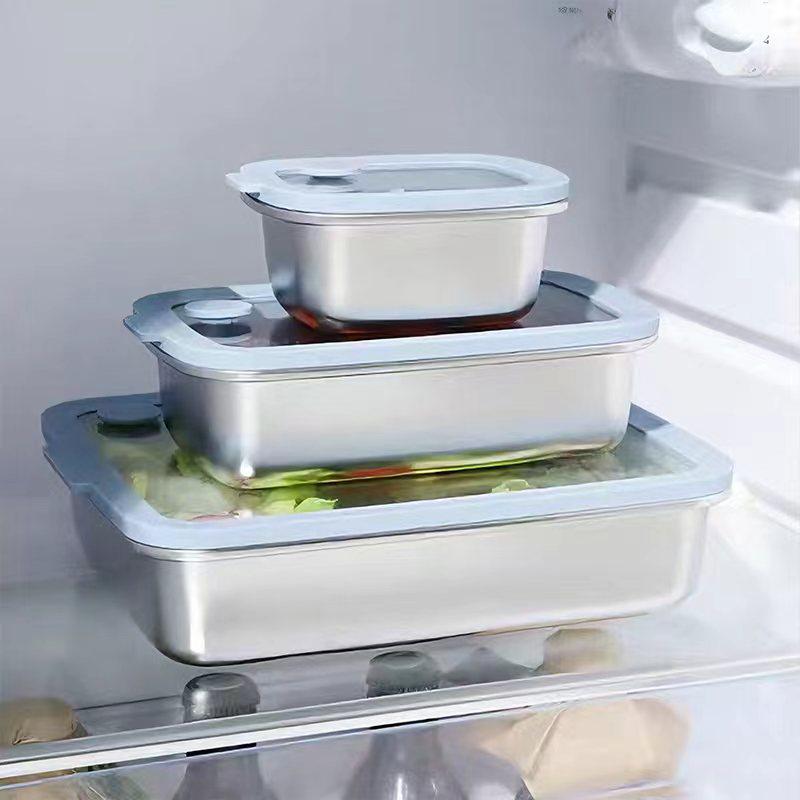 Boîte de Rangement pour Réfrigérateur et Congélateur en Acier Inoxydable 316L pour Aliments, Fruits et Légumes