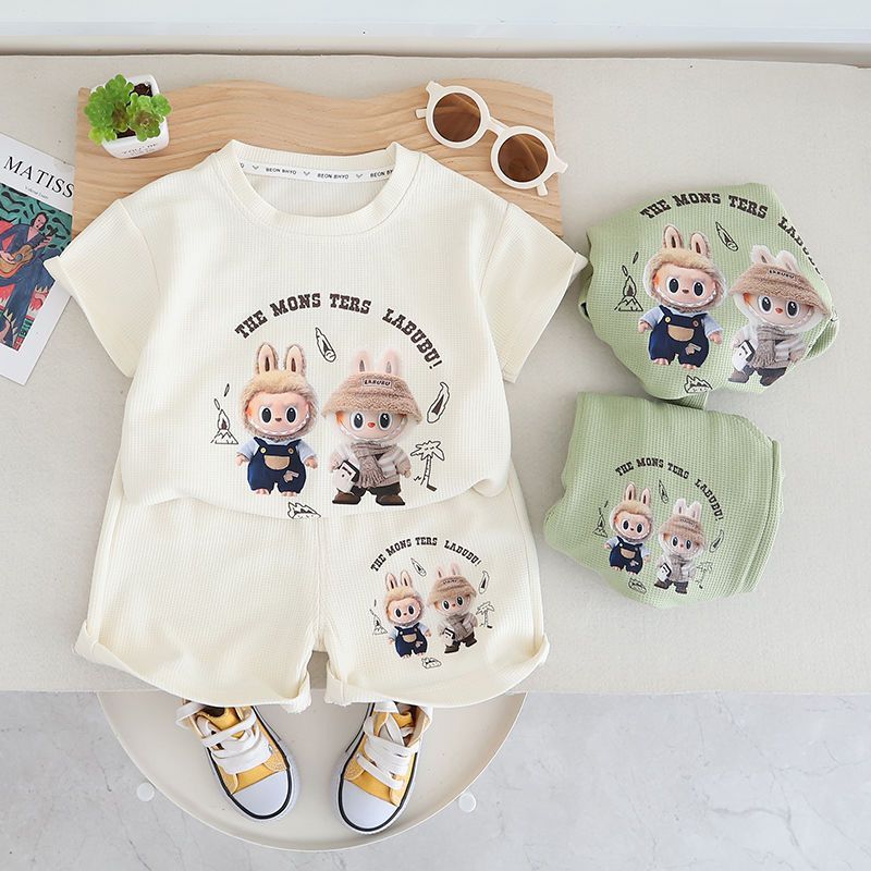 Cool Short-sleeved LBB T-shirt Set for Boys, A Two-piece Summer Children's Fashion Set