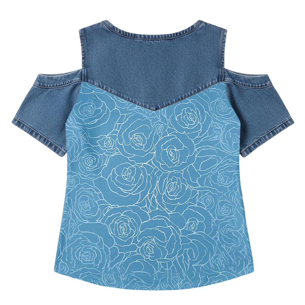 Women's Casual Patchwork Fashion Print Off-Shoulder Top