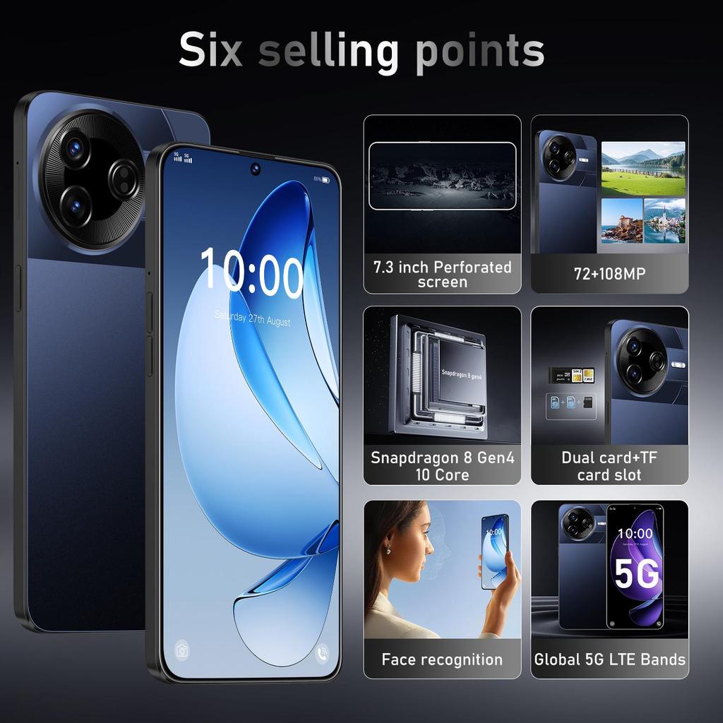 Smartphone F7 Ultra HD, 16GB+1TB, Large Screen, Android, In Stock
