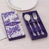 Ruhan X5 Blue & White Porcelain Stainless Steel Portable 3-Piece Cutlery Set