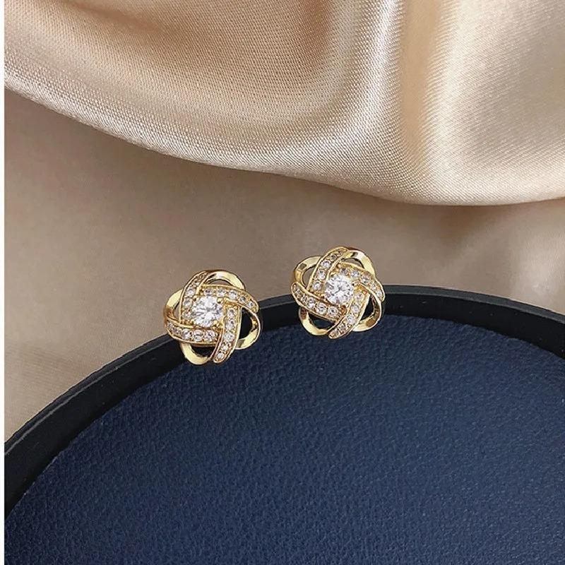 New Exquisite Shiny Zircon Heart Flower Earrings Korean Elegant Square Geometric Crystal Earrings for Women Fashion Zircon Gift