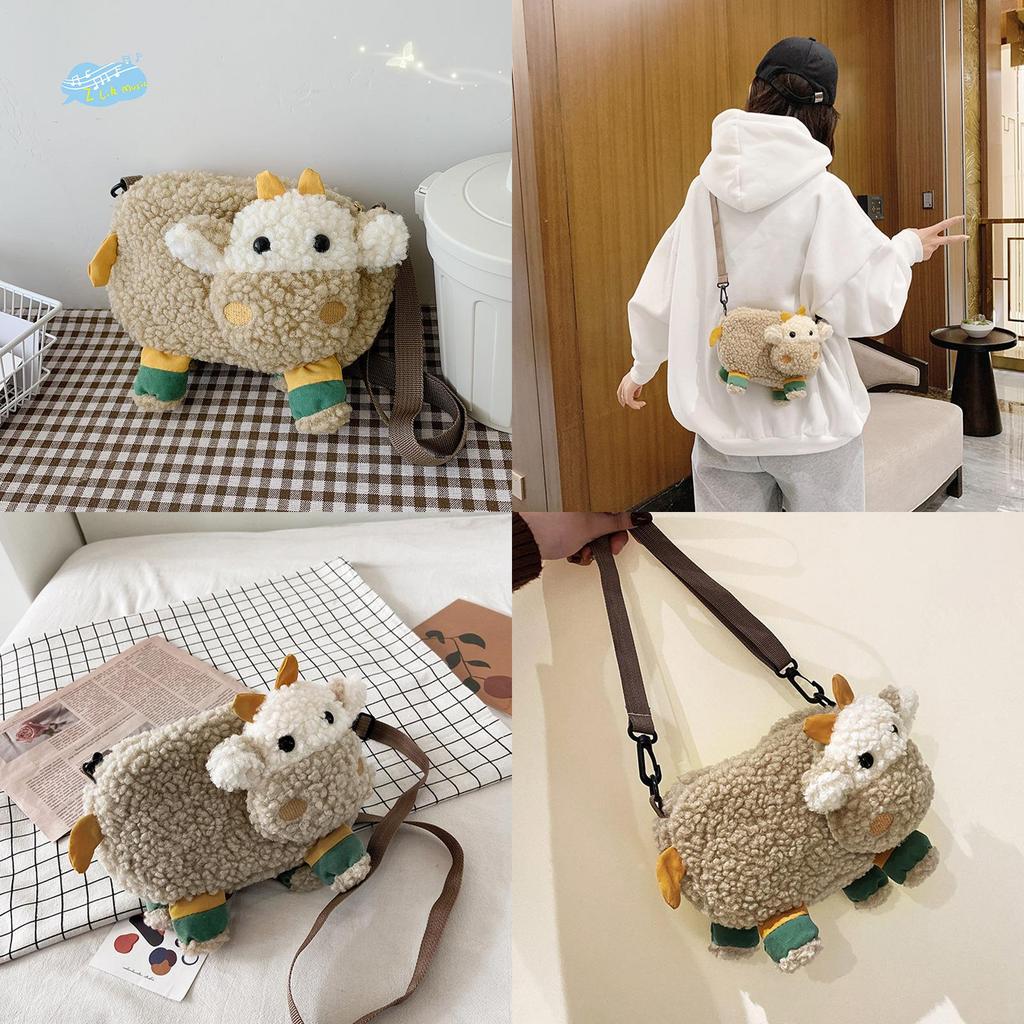 New Ins Cartoon Lamb Plush Shoulder Bag For Women