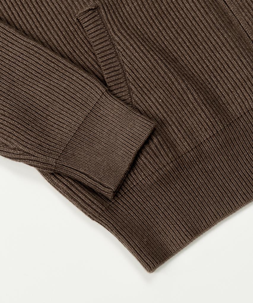 Excontainer Minimal High-Neck Knit Zip-Up (Mocha)