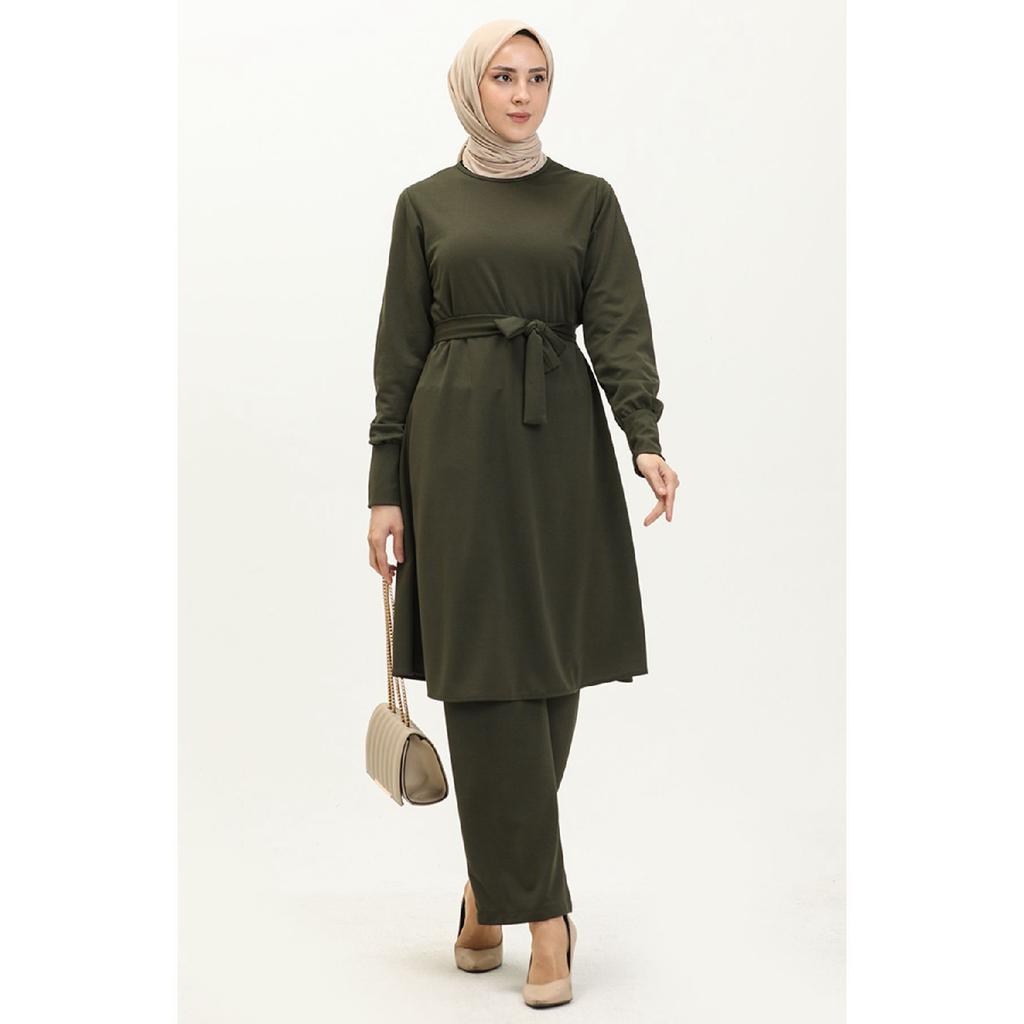 Tunica Pantaloni Cu Curea Costum Dublu 0690-07 Kaki