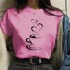 Funny Heart Coffee Print Round Neck Short Sleeve Shirt Personalized Creative Coffee Casual Women's T-Shirt Clothing