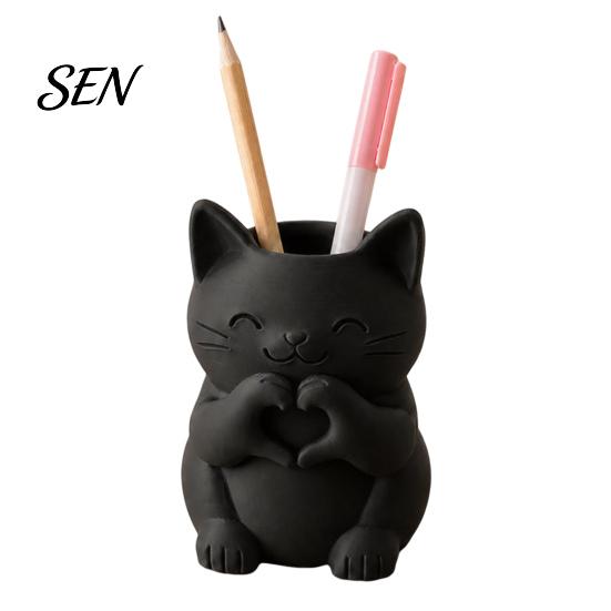 Small Animal Figurine 3D Printed Cute Cat Pen Holder, Decorative Desktop Stationery Organizer for Pencils and Office Supplies Makeup Brushes,