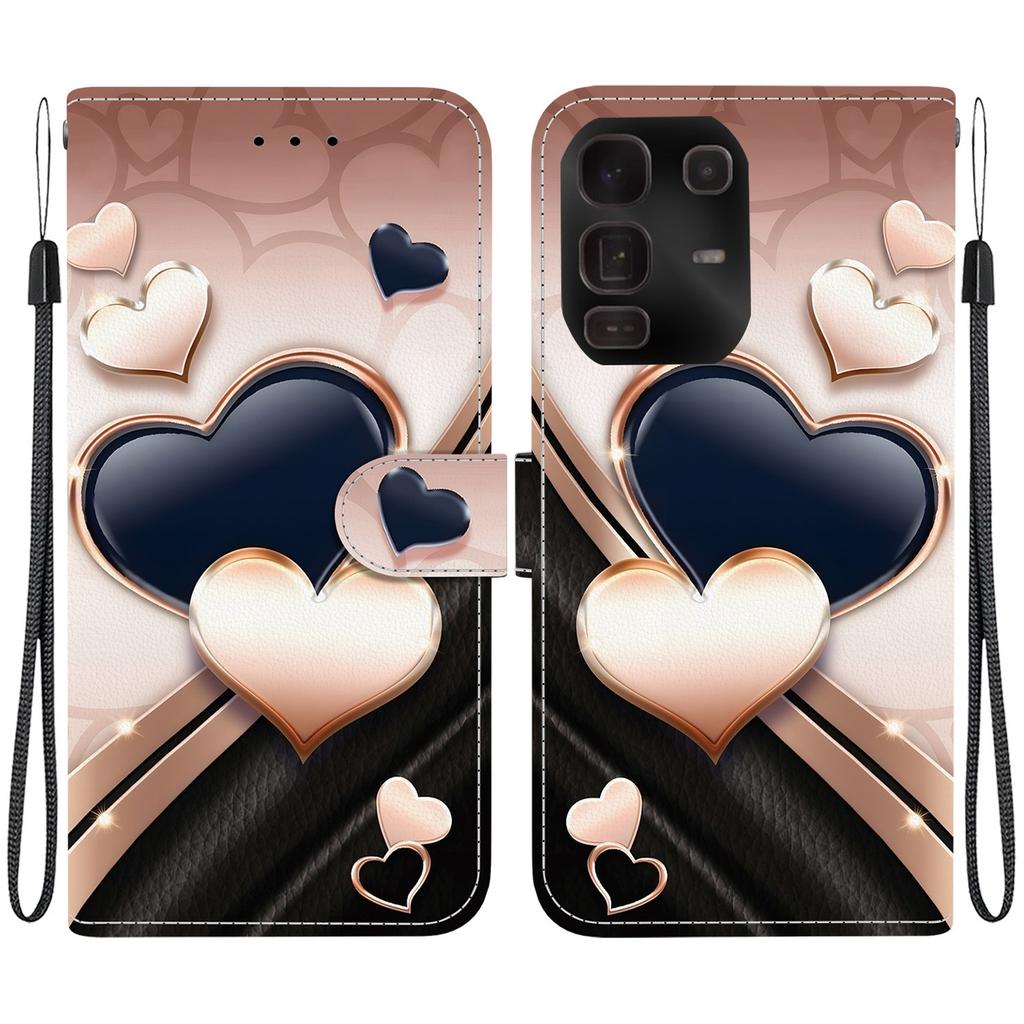 Handgefertigte PU-Leder-Flip-Hülle für Infinix Note 50 Pro+ (X6856) Rutschfeste Stoßfeste Hülle mit Handschlaufe & Herz/Rose Katze Designs