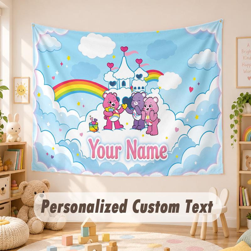Custom Name Text Tapestry,Care Bears Boho Wall Hanging, Decorative Backdrop Tapestry For Room