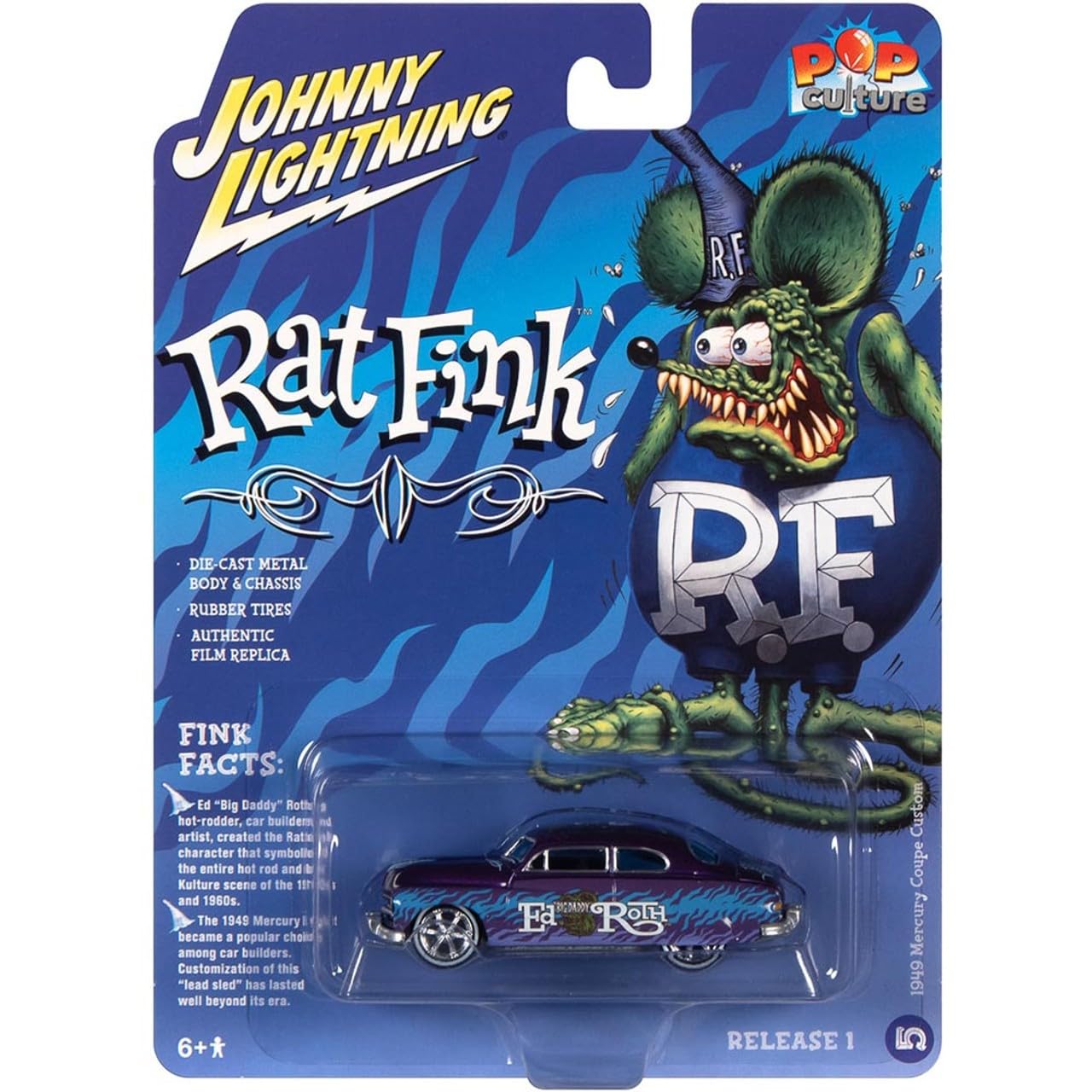 

Johnny Lightning Rat Fink 1949 Mercury Coupe Кастомный мини-автомобиль Rat Fink 164 [Б/у]