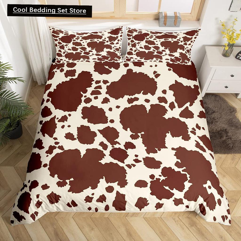 Cowhide King Queen Duvet Cover Patchwork Cow Fur Print Bedding Set Animal Quilt Cover Western Cowboy Polyester Comforter Cover