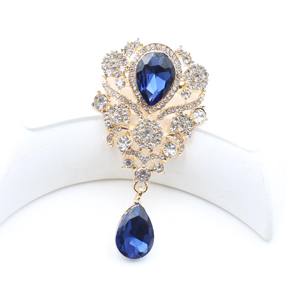 European and American Style 1 Piece 40 * 70MM High-end Diamond Studded Water Droplet Glass Brooch DIY Suit Dress Collar Decorati