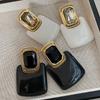 And Unique Earrings, European and American Style, Exaggerated Black and White Square Design, Visual Impact Large Earrings, Ear Accessories, Ear Clips