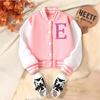 Meisjes Casual Schoolstijl Jas met Letter "E" Patroon, Geschikt voor Lente en Herfst, Modieus Baseballshirt voor Kinderen