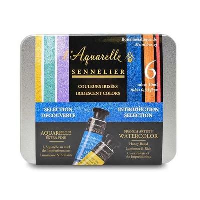 Watercolor Paint - SENNELIER - L'Aquarelle - 6 Tubes 10ml - Iridescent Colors - Extra-fine