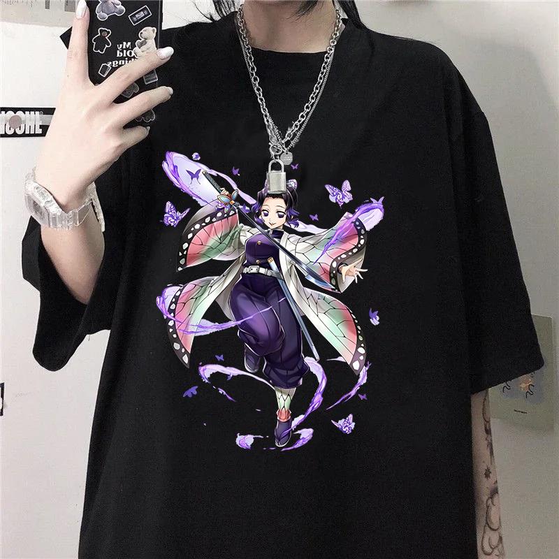 New Women's Fashion Funny Kochou Shinobu Print T Shirt Summer Unisex Loose Casual Plus Size Anime Graphic Tee Tops