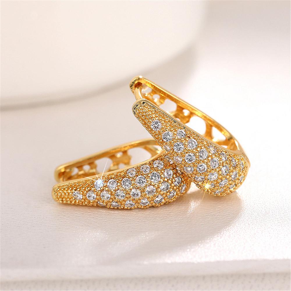 Luxury Female White Zircon Stone Hoop Earrings Vintage Fashion Gold Color Wedding Jewelry For Women