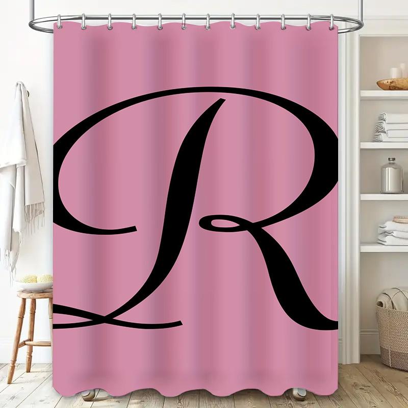 Pink Bath Shower Curtain with Letter Print Personalized Custom Name Monogram Decor for Bathroom Accessories Sets