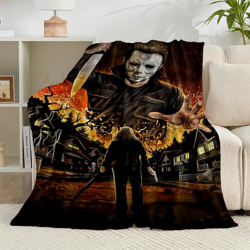 1PC Halloween Horror Night Flannel Blanket Gift, Suitable for Both Men And Women, Soft Ideal for Beds And Sofa, Birthday Or Christmas Gift