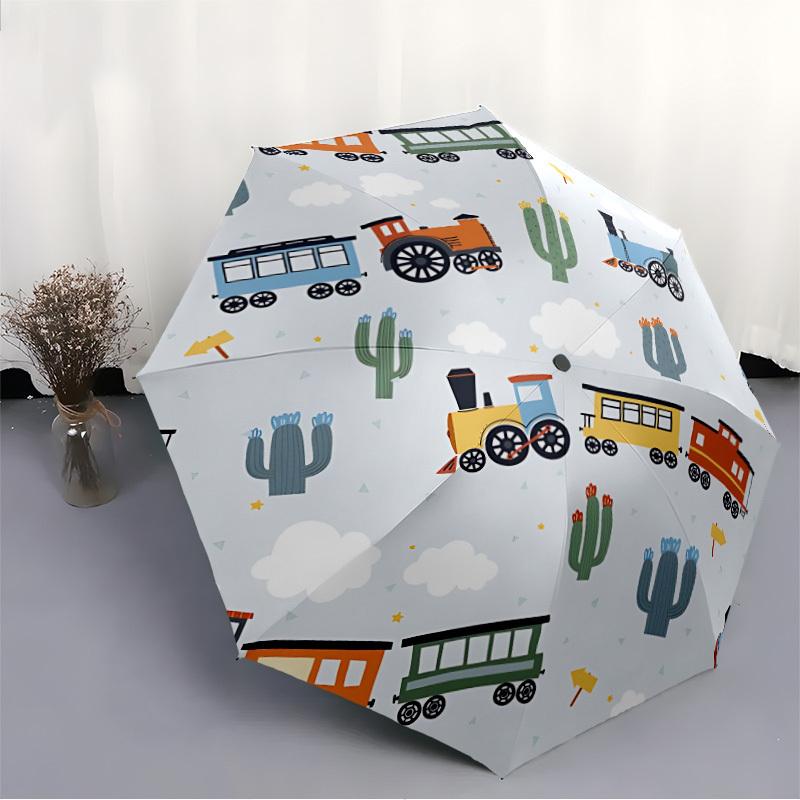 1pc Trains Cacti Automatic Open/Close Umbrella with One Touch Button,, Windproof Design   Lightweight Portable Umbrella for Women & Men6127