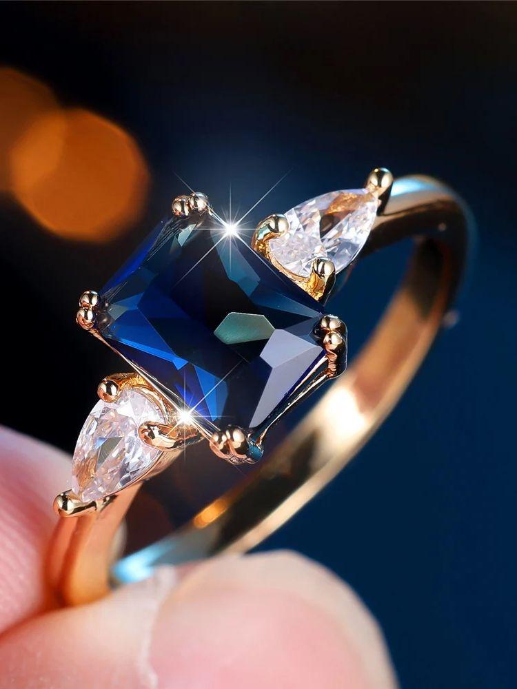 

Trendy Blue Zircon Crystal Squarel Stone Vintage Gold Color Wedding Bands Engagement Rings For Wome 13