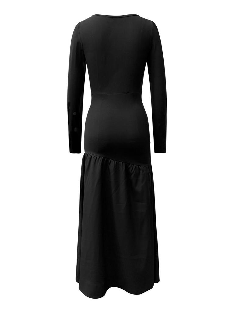 European & American Women's One-Shoulder Sexy Ruched A-Line Dress - Autumn/Winter 2024 Collection