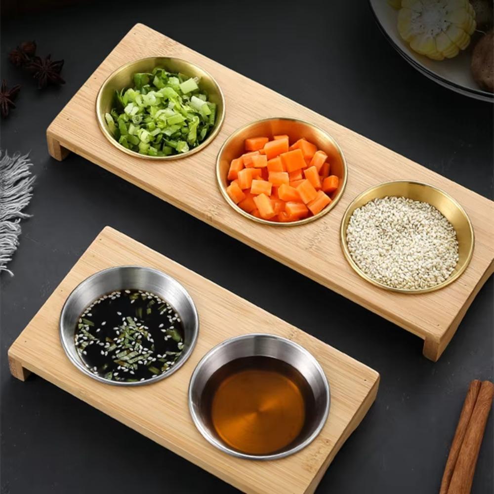 2/3 Grids Dipping Bowl Stainless Steel Seasoning Tray Durable Condiment Container  Restaurant
