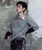 LANARCHIVE [0091] Shoulder Zip-Up Ribbed Knit - Gray