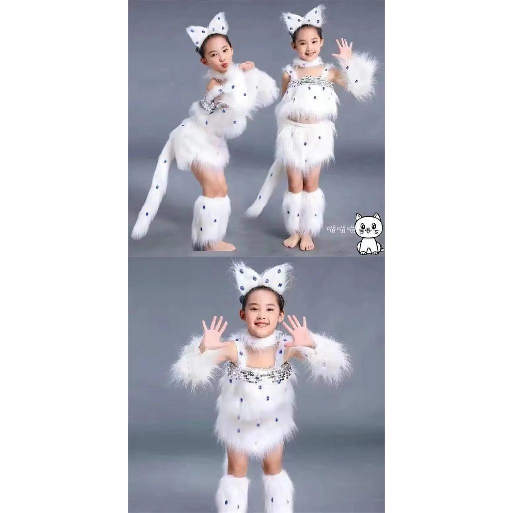 White Cat Cosplay for Girls Sexy Cat Girl Cosplay Costumes Fox Girl Cos Animal Dance Costumes for Children Halloween Cosplay