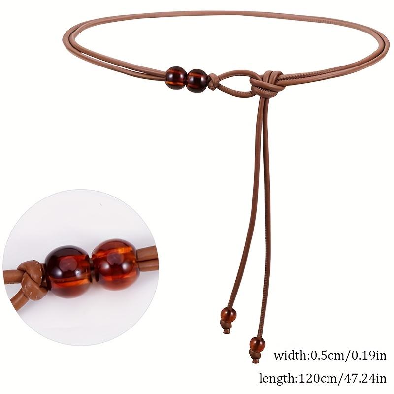 Vintage-Inspired Adjustable Waist Belt - Brown Beaded Design, and Flattering for Dresses, Perfect for Casual To Formal Occasions