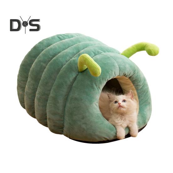 

Гнездо для кошки со съемной подушкой в форме червяка, клетка для животных с защитой от влаги, дно с защитой от ветра, сохранение тепла, лежанка для кошки, пещера, зимний домик для кошки M зелёный