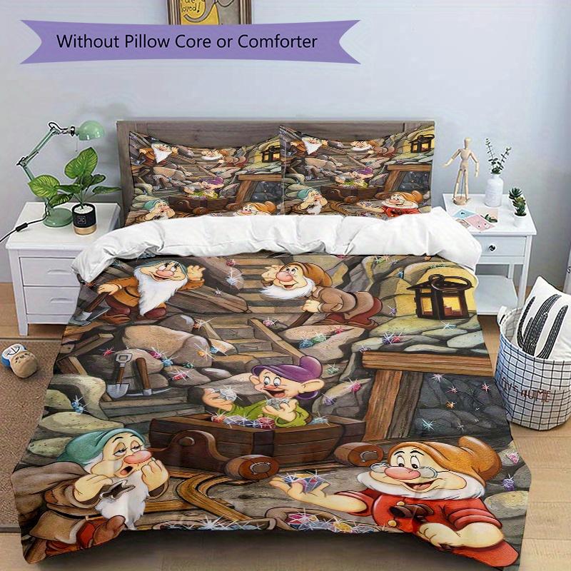 3pcs Seven Dwarfs Mining Quilt Cover Set - Soft & Comfortable Polyester Fabric, All-Season Breathable Comforter Set For 1 Quilt Cover & 2 Pillowc