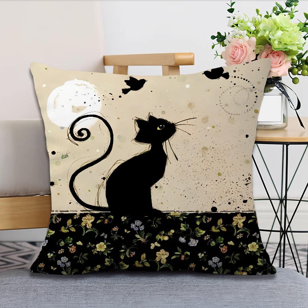 Cute Black Cat Printed Pillowcases Office Car Sofa Bed Cushion Cover Home Bedroom Decoration