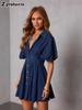 Spring Season Elegant Slim Fit Women's Denim Short Sleeve Dress