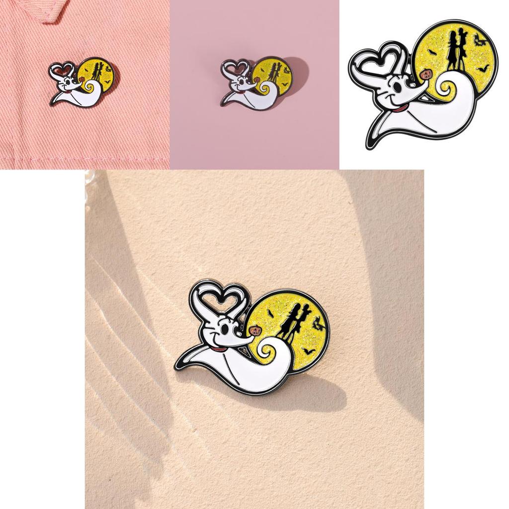Metal Brooch Charming With Ghost And Pumpkin Love Story Ideal For Halloween Outfits