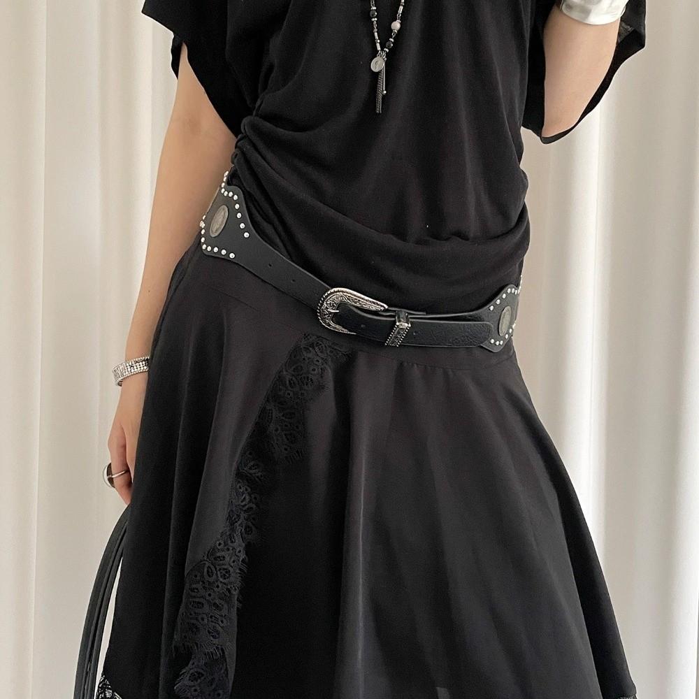 Black Leather Waist Belt Vintage Dress Jeans Belt Versatile Women's Belt  Streetwear