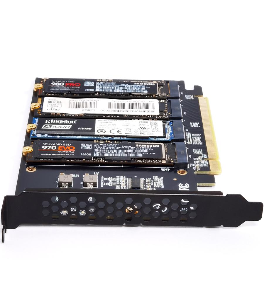 

4-портовий адаптер M.2 NVME SSD для адаптера PCIE X16, підтримка карти розширення 2230/2242/2260/2280, світлодіодний індикатор плати розширення хост-контролера