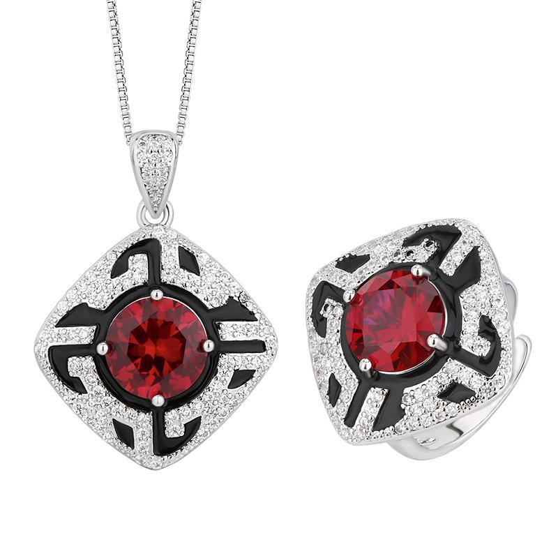 Autumn And Winter Jewelry Copper Bottom Gold-Plated Simulation Red Corundum Round Temperament Light Luxury Suit Female 10Mm