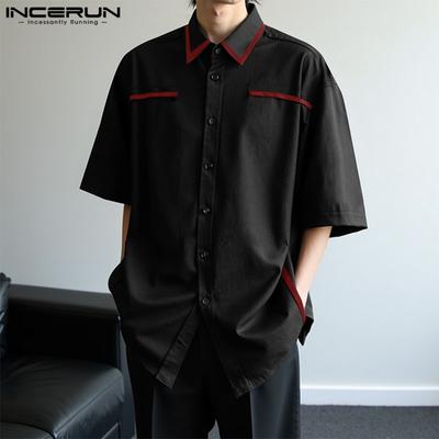 Summer Men Lapel Neck Short Sleeve Stitching Button Down Casual Loose Shirts