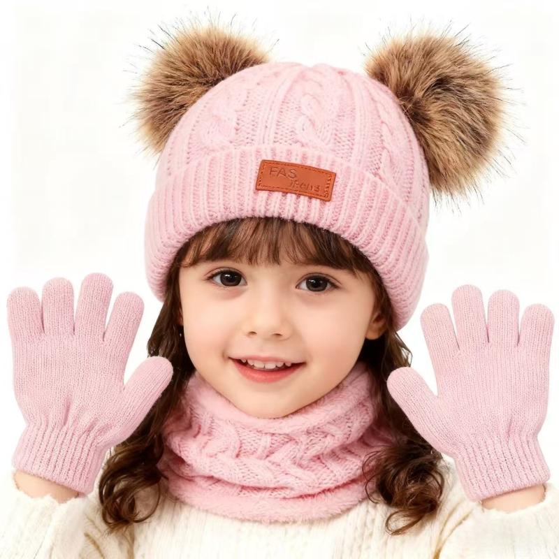 Baby Winter Knitted Hat Gloves Scarf Sets Boys Girls Warm Ear Protection Beanie Hat Gloves Knit Children'S Winter Accessories