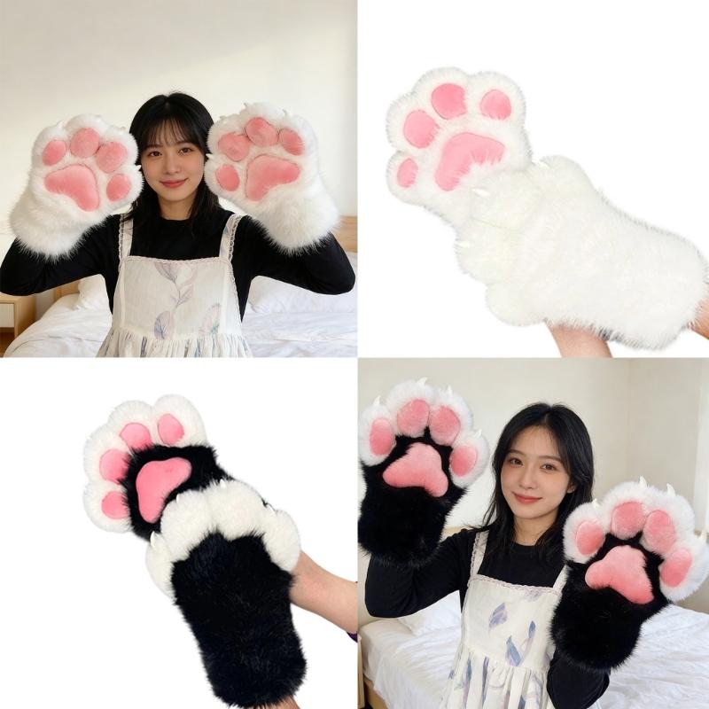 Furry Cats Paws Gloves Cosplay Costume Gloves for Women Girl Warmth Comfort Soft Plush Fursuit Gloves Anime Armwear