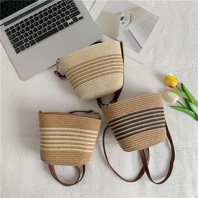 Niche Straw Woven Bag Women's Woven Holiday Messenger Bag Fashion Versatile Bucket Beach Shoulder Tote Zipper Ins