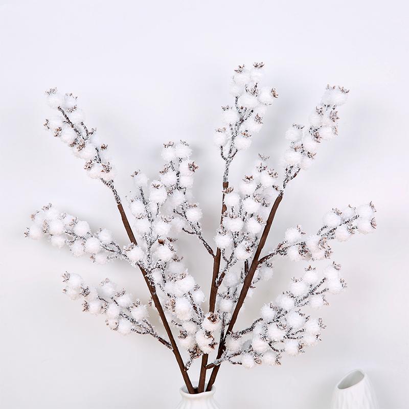 1Pcs Artificial White Berries Stems Christmas Berry Branches For Flowers Arrangements&Home DIY Crafts Fake Snow Tree Decorations