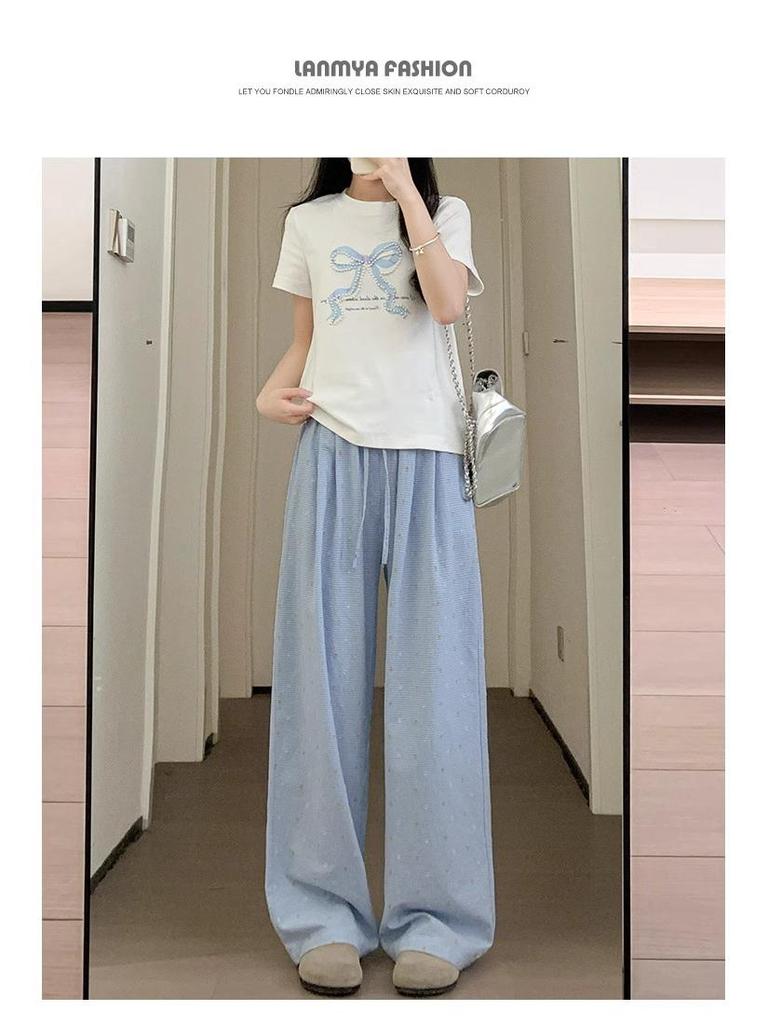 Petite Dopamine Yamamoto Women's Casual Polka Dot Wide-Leg Summer Pants