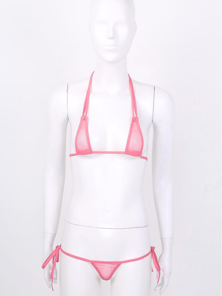 Damski Siateczkowy Zestaw Bikini na Ramiączkach Przezroczysty Design Mikro Trójkątne Stroje Kąpielowe Do Noszenia na Plaży Basenie