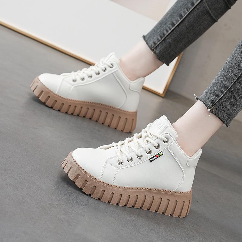 Fashion retro high-top casual leather shoes for women's 2025 autumn and winter new versatile ins trend heightening short boots 2288